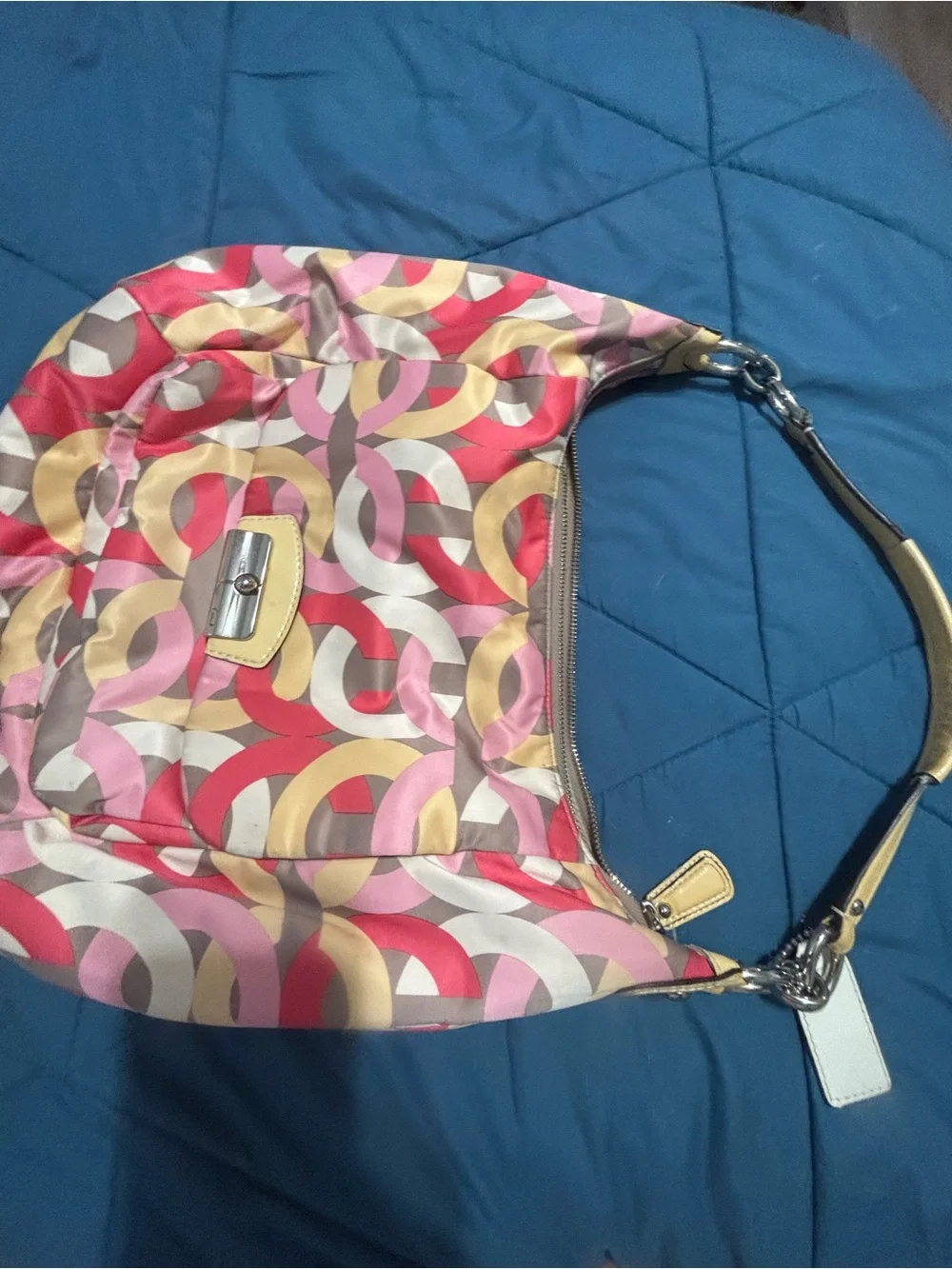 Coach Multi-Color Geometric Hobo Bag - Pink, Yellow & Red